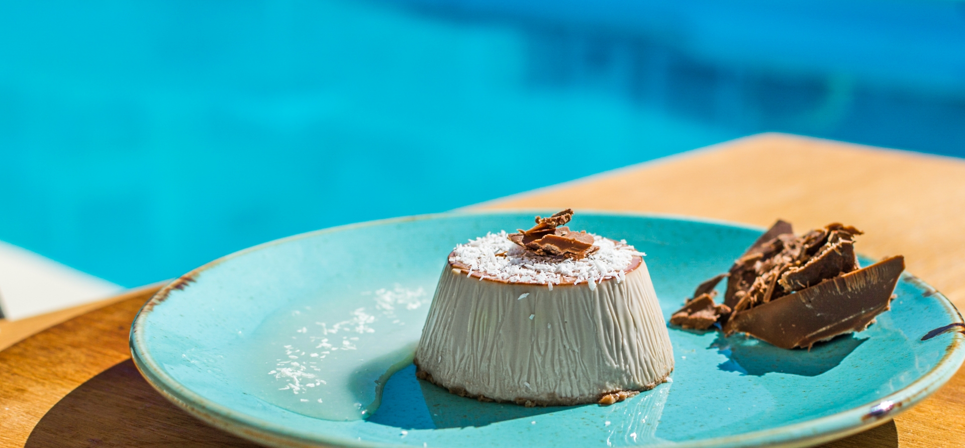 Enjoying a dessert by the pool